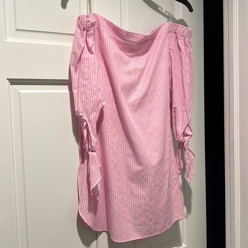 Textured Woven Stripe Off Shoulder Top, pink, Tie Sleeves, New with tags, Sm-Lg